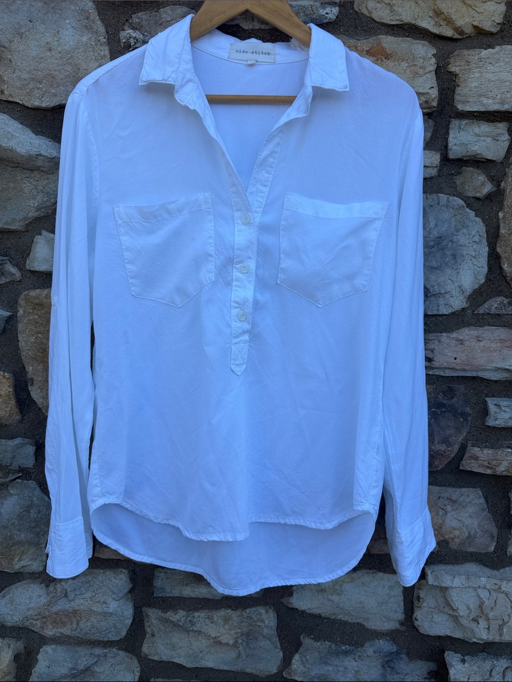 Side Stitch Lightweight White Button-Popover Women's blouse size medium